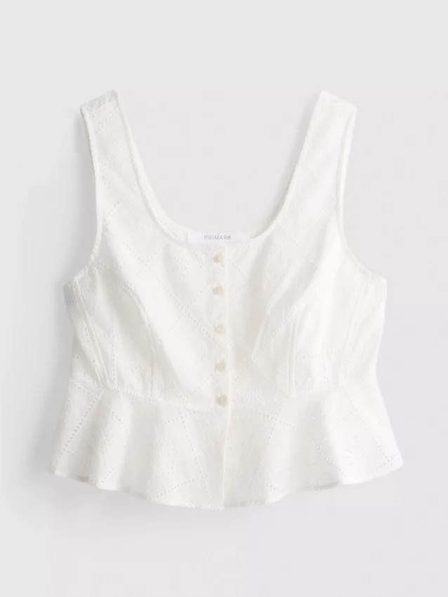Puuvillainen lyhyt cutwork-cami-toppi