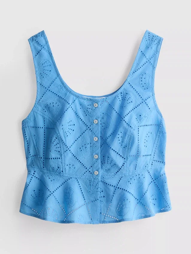 Puuvillainen lyhyt cutwork-cami-toppi