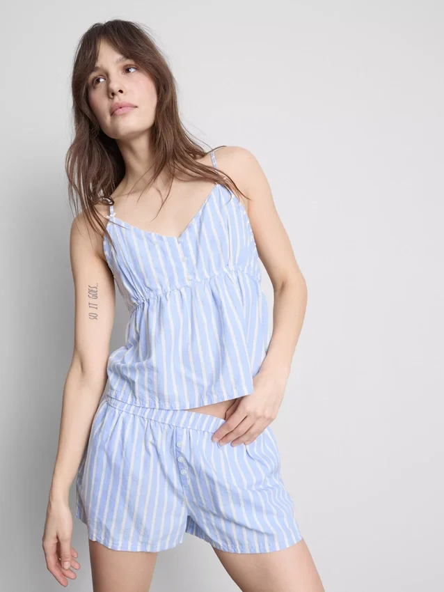 Puuvillainen raidallinen cami-pyjaman yläosa