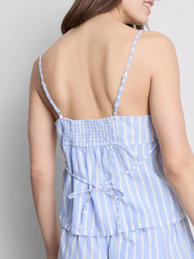Puuvillainen raidallinen cami-pyjaman yläosa