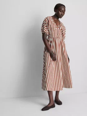 Puuvillainen raidallinen midaxi-tyylinen smock-mekko