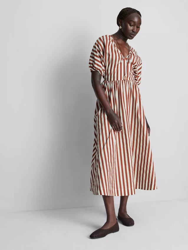 Puuvillainen raidallinen midaxi-tyylinen smock-mekko