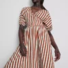 Puuvillainen raidallinen midaxi-tyylinen smock-mekko