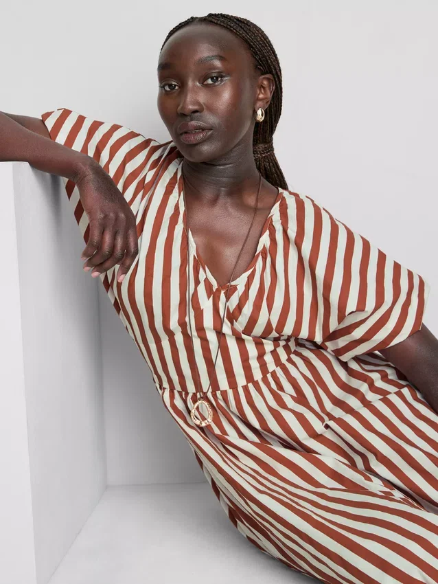 Puuvillainen raidallinen midaxi-tyylinen smock-mekko