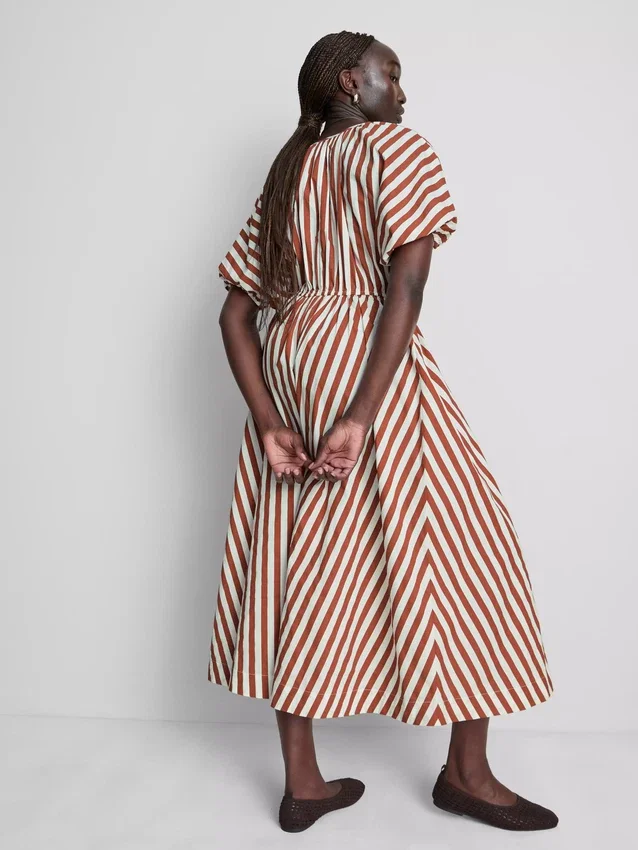 Puuvillainen raidallinen midaxi-tyylinen smock-mekko