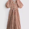 Puuvillainen raidallinen midaxi-tyylinen smock-mekko
