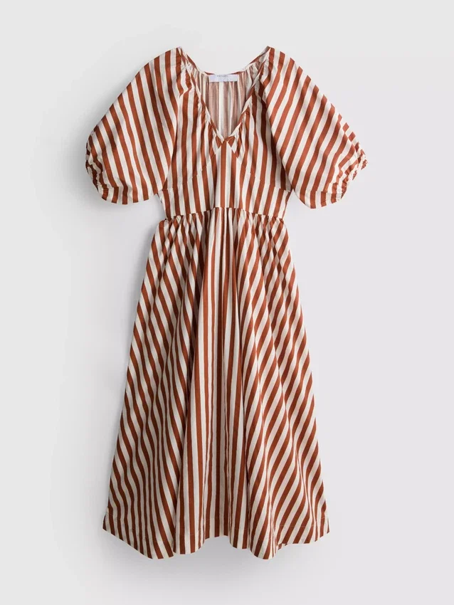 Puuvillainen raidallinen midaxi-tyylinen smock-mekko
