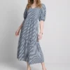 Puuvillainen seersucker-midimittainen smock-meko