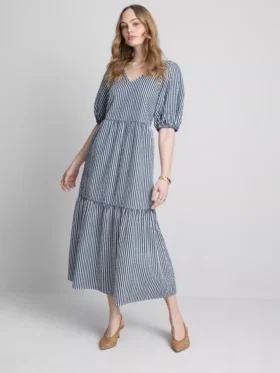 Puuvillainen seersucker-midimittainen smock-meko