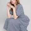 Puuvillainen seersucker-midimittainen smock-meko