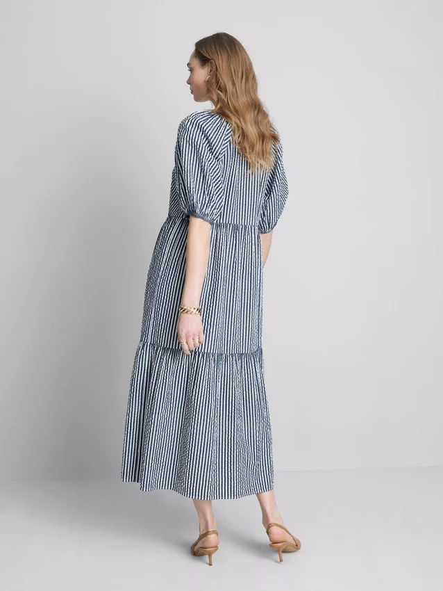 Puuvillainen seersucker-midimittainen smock-meko