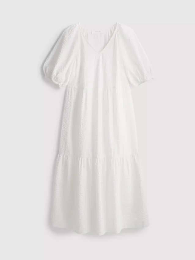 Puuvillainen seersucker-midimittainen smock-meko