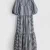 Puuvillainen seersucker-midimittainen smock-meko
