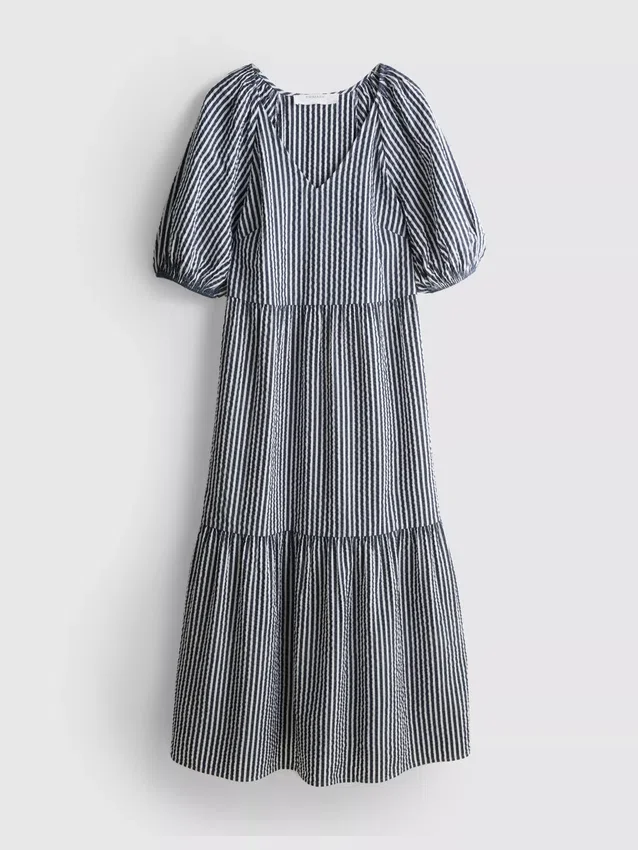 Puuvillainen seersucker-midimittainen smock-meko