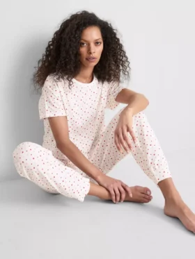 Puuvillaiset painetut lyhythihaiset pyjamat