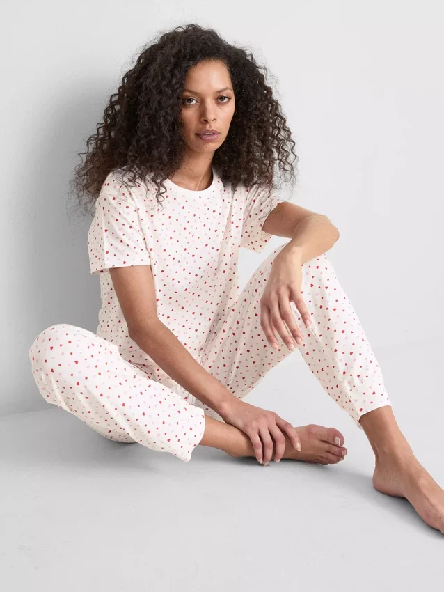 Puuvillaiset painetut lyhythihaiset pyjamat