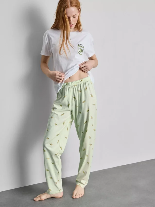 Puuvillaiset pyöreäkaulaiset painetut pyjamat