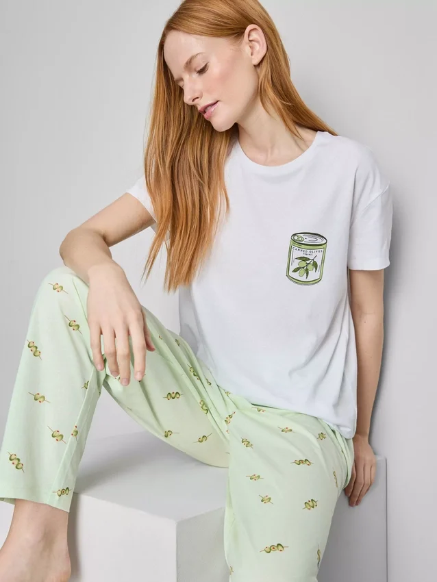 Puuvillaiset pyöreäkaulaiset painetut pyjamat