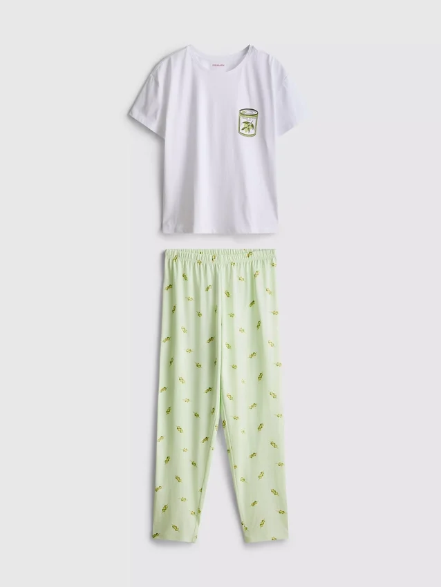 Puuvillaiset pyöreäkaulaiset painetut pyjamat