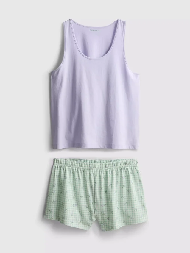 Puuvillaiset tankkitoppi- ja shortsipyjamat