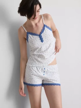 Puuvillapitoiset joustavat shorty-pyjamat