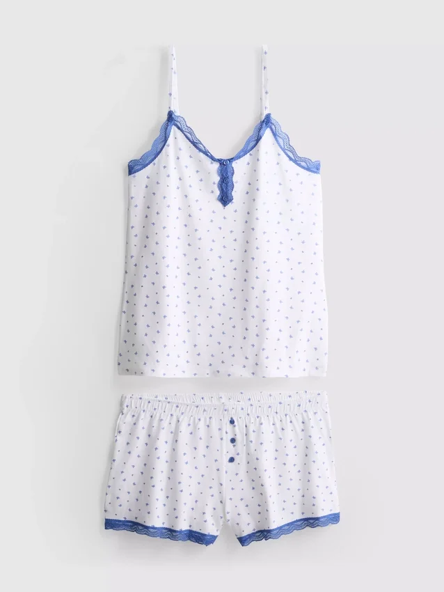 Puuvillapitoiset joustavat shorty-pyjamat