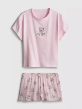 Puuvillapitoiset painetut lyhyet pyjamat