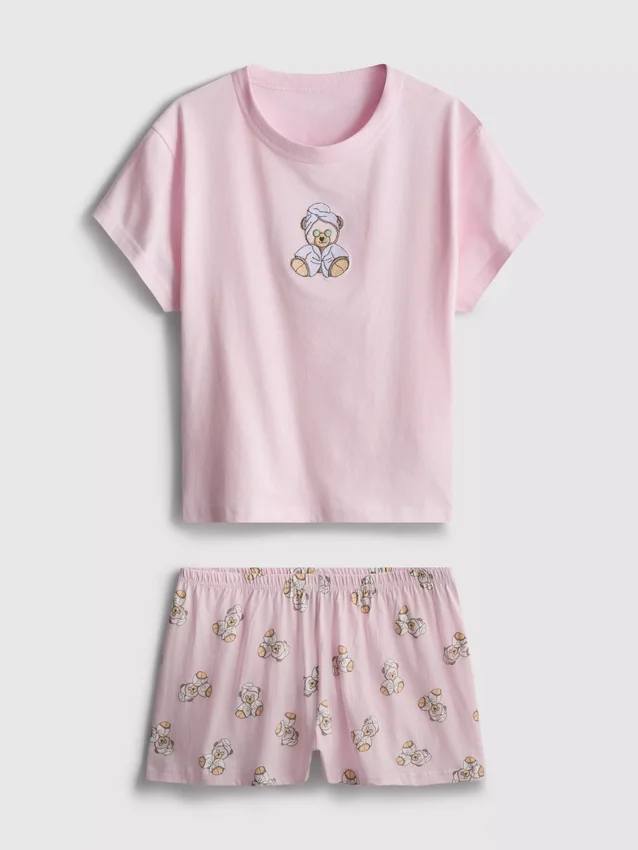Puuvillapitoiset painetut lyhyet pyjamat