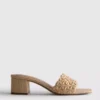 Raffia-materiaaliset mules-korkokengät, joissa on paksu kantapää