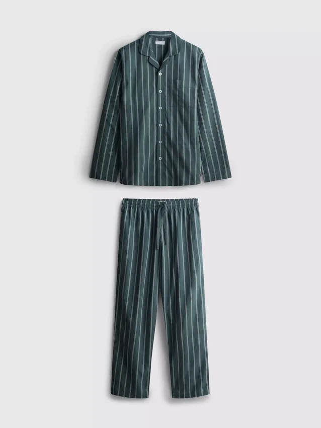 Raidalliset popliiniset pitkät pyjamat
