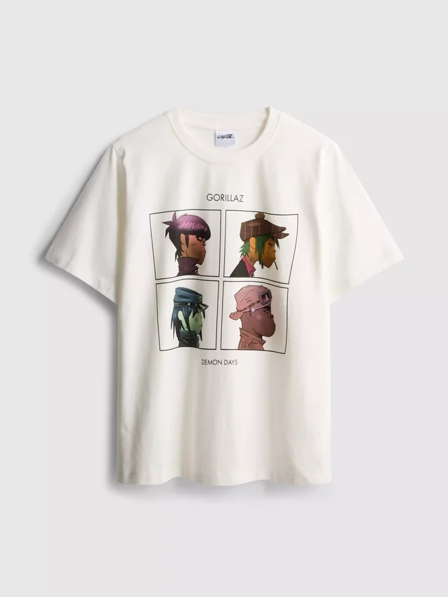 Rento Gorillaz-grafiikalla varustettu musiikkipaita
