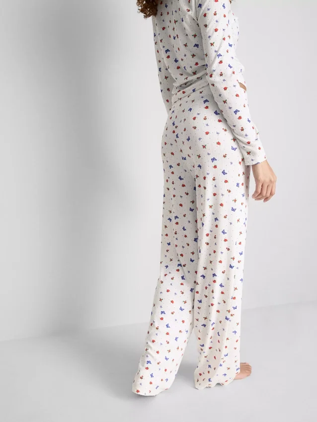 Ribbattu perhoskuvioinen pyjamahousu