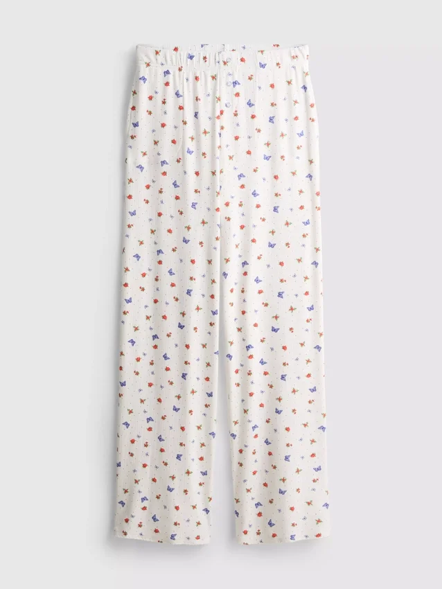Ribbattu perhoskuvioinen pyjamahousu