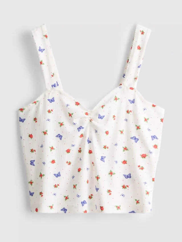 Ribbattu perhoskuvioinen pyjamatoppi