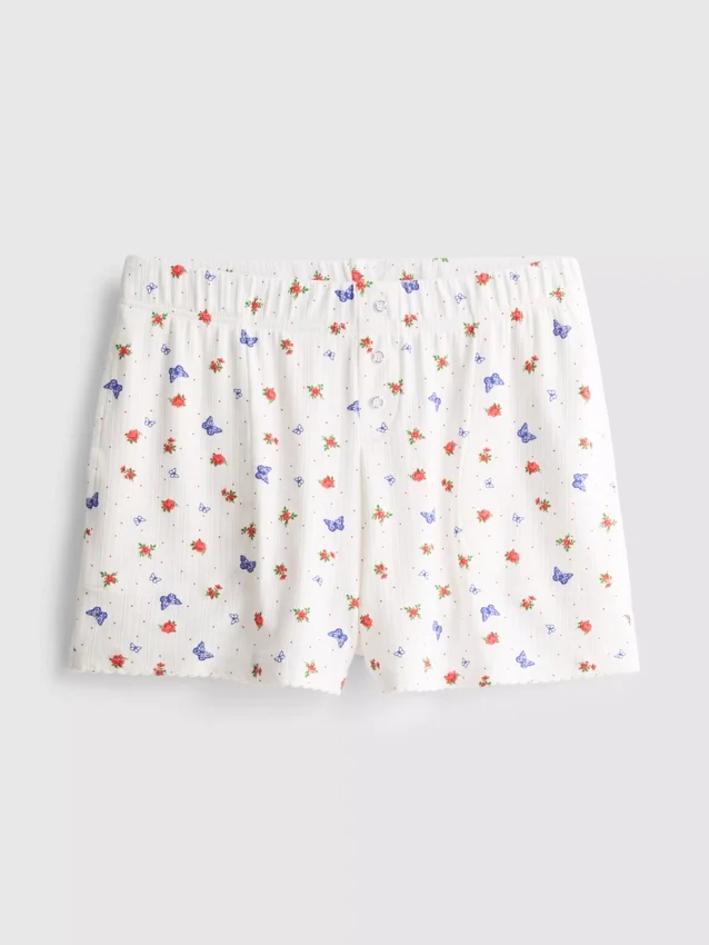 Ribbattuja perhosaiheisia pyjamat-shortsseja