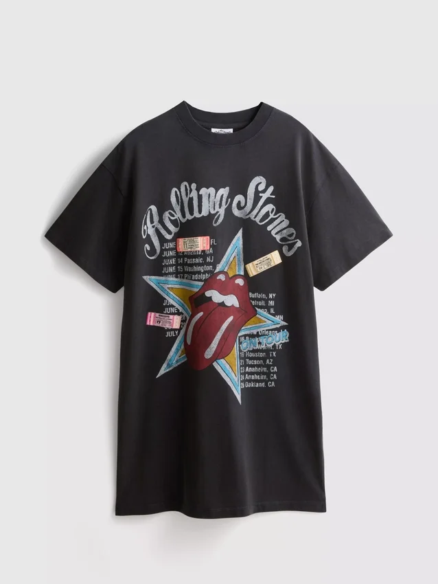 Rolling Stones -grafiikalla varustettu T-paita-mekko