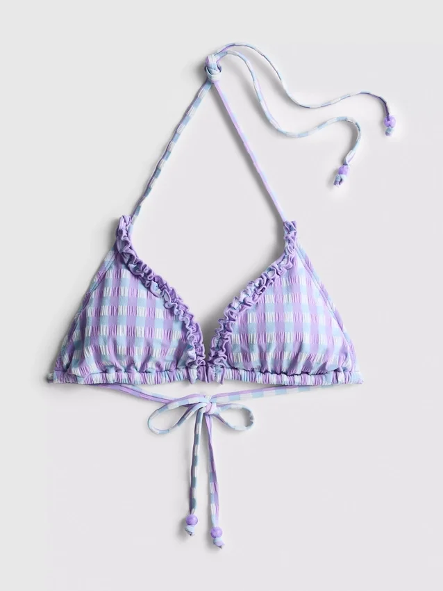 Ruudullinen röyhelöinen kolmiomainen bikiniliivi