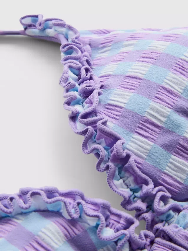 Ruudullinen röyhelöinen kolmiomainen bikiniliivi