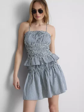 Rypytetty gingham-kuvioinen peplum-top