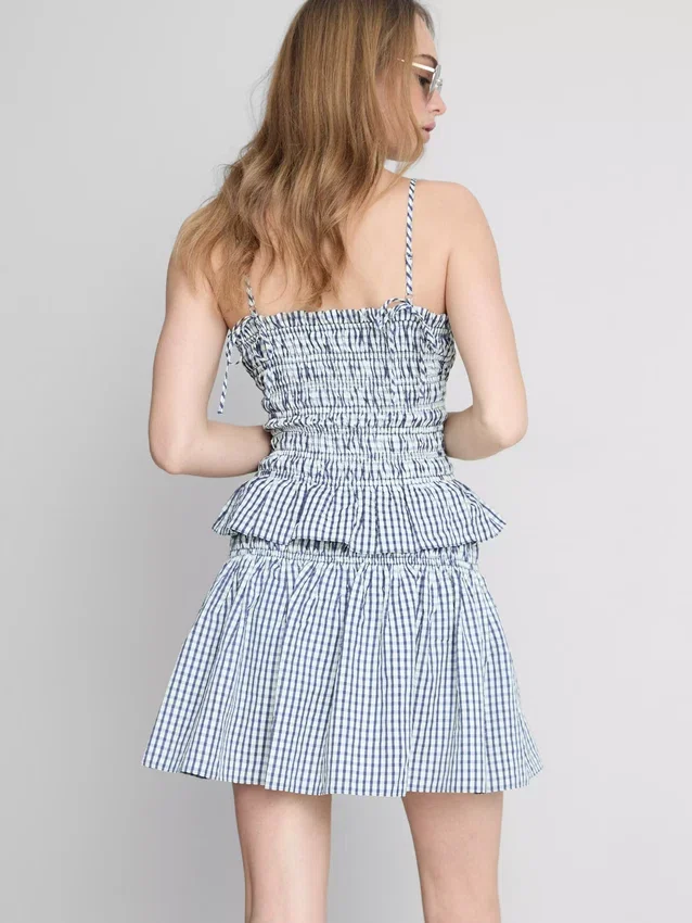 Rypytetty gingham-kuvioinen peplum-top