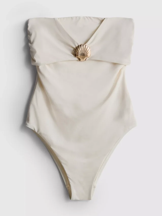 Simpukkakoristeinen bandeau-uimapuku