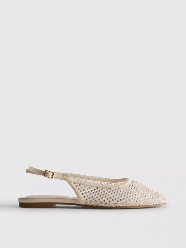 Slingback-ballerinat, strassikoristeiset matalat kengät