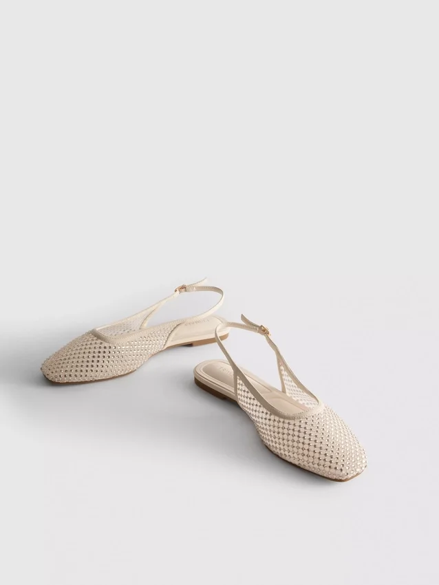 Slingback-ballerinat, strassikoristeiset matalat kengät
