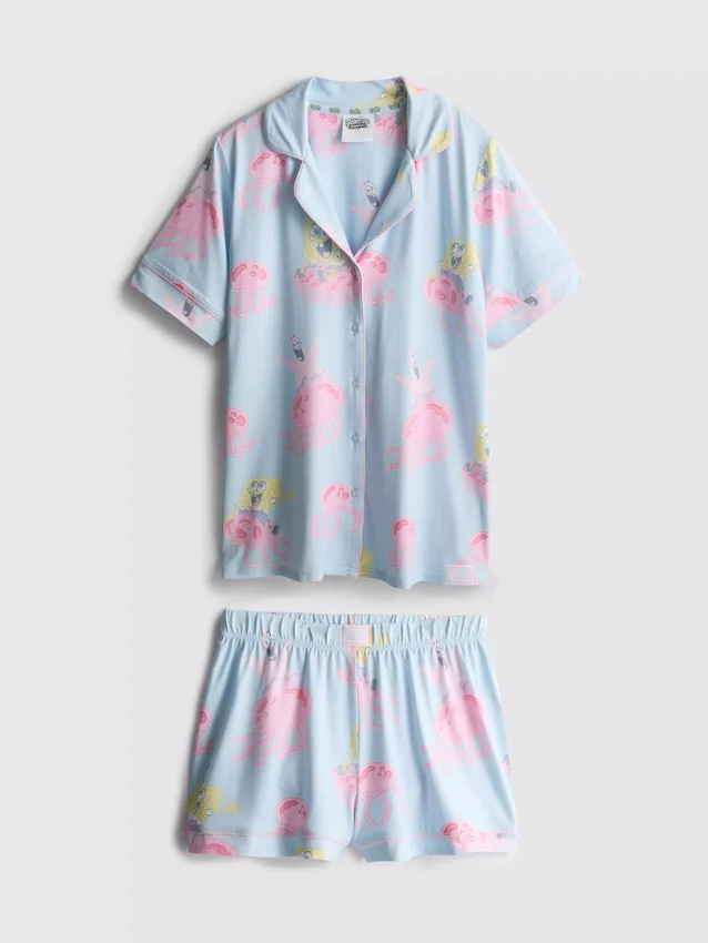 Spongebob Squarepants -grafiikalla koristellut boyfriend-tyyliset lyhyet pyjamat