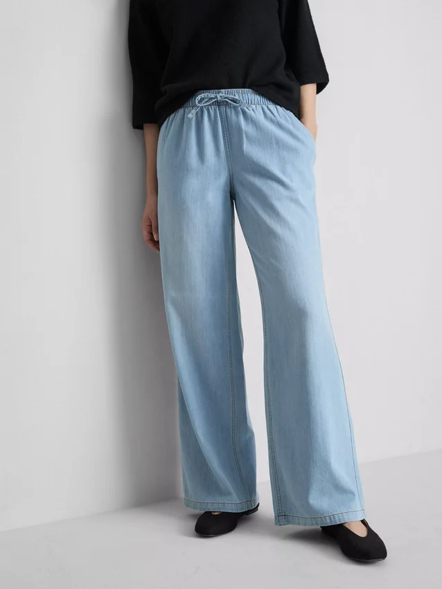 Suoralahkeiset denim-collegehousut