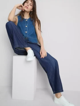 Suoralahkeiset denim-collegehousut