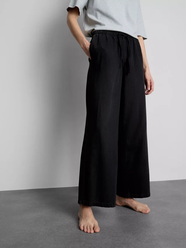 Suoralahkeiset denim-collegehousut