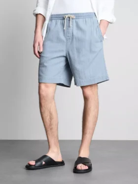 Teksturoidut denimshortsit, joissa on kiristysnauha