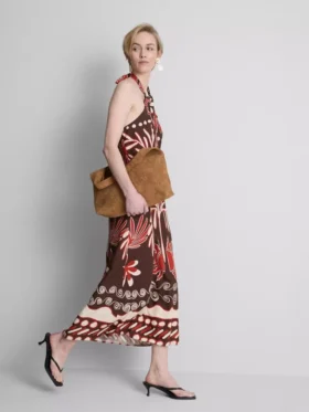 The Edit -merkin pellavaseoksesta valmistettu painettu halter-midi-mekko