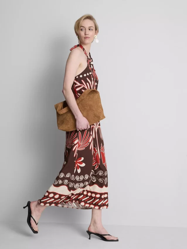 The Edit -merkin pellavaseoksesta valmistettu painettu halter-midi-mekko